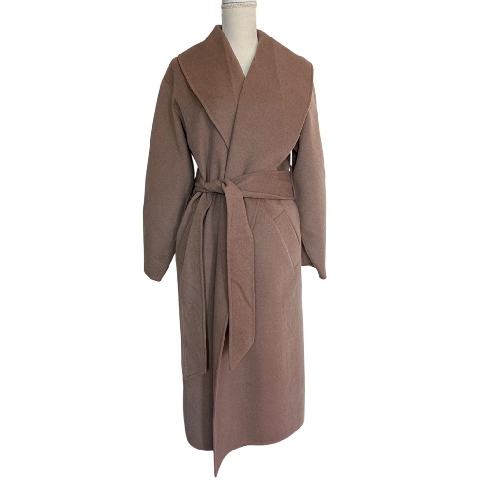 & Other Stories S Brown Wool Blend Oversized Belted Long Wrap Coat Shawl Collar